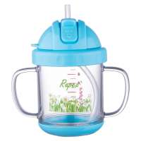 Cheaper price bpa free 280ml plastic baby drinking bottle with straw and handle